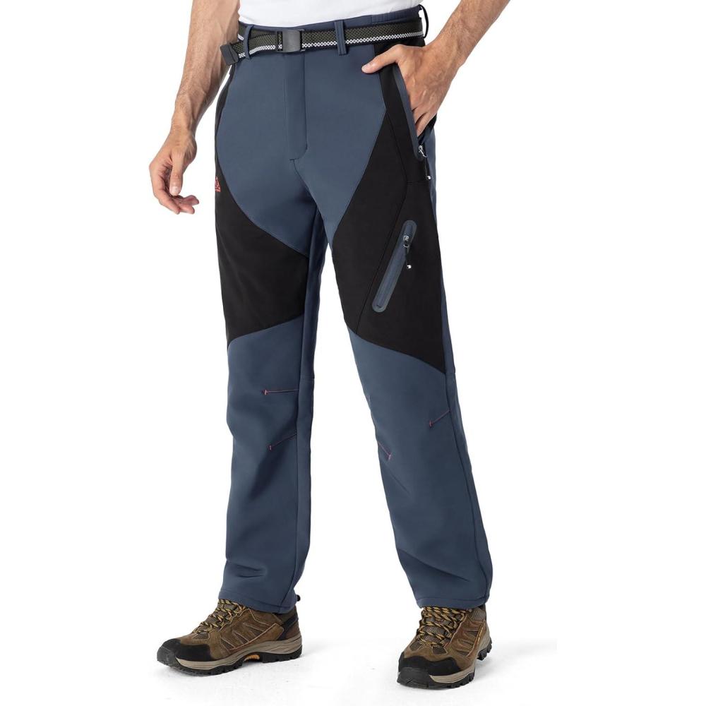 imageTBMPOY Mens Snow Ski Waterproof Softshell Snowboard Pants Outdoor Hiking Fleece Lined Wear Resistant WindproofGrey