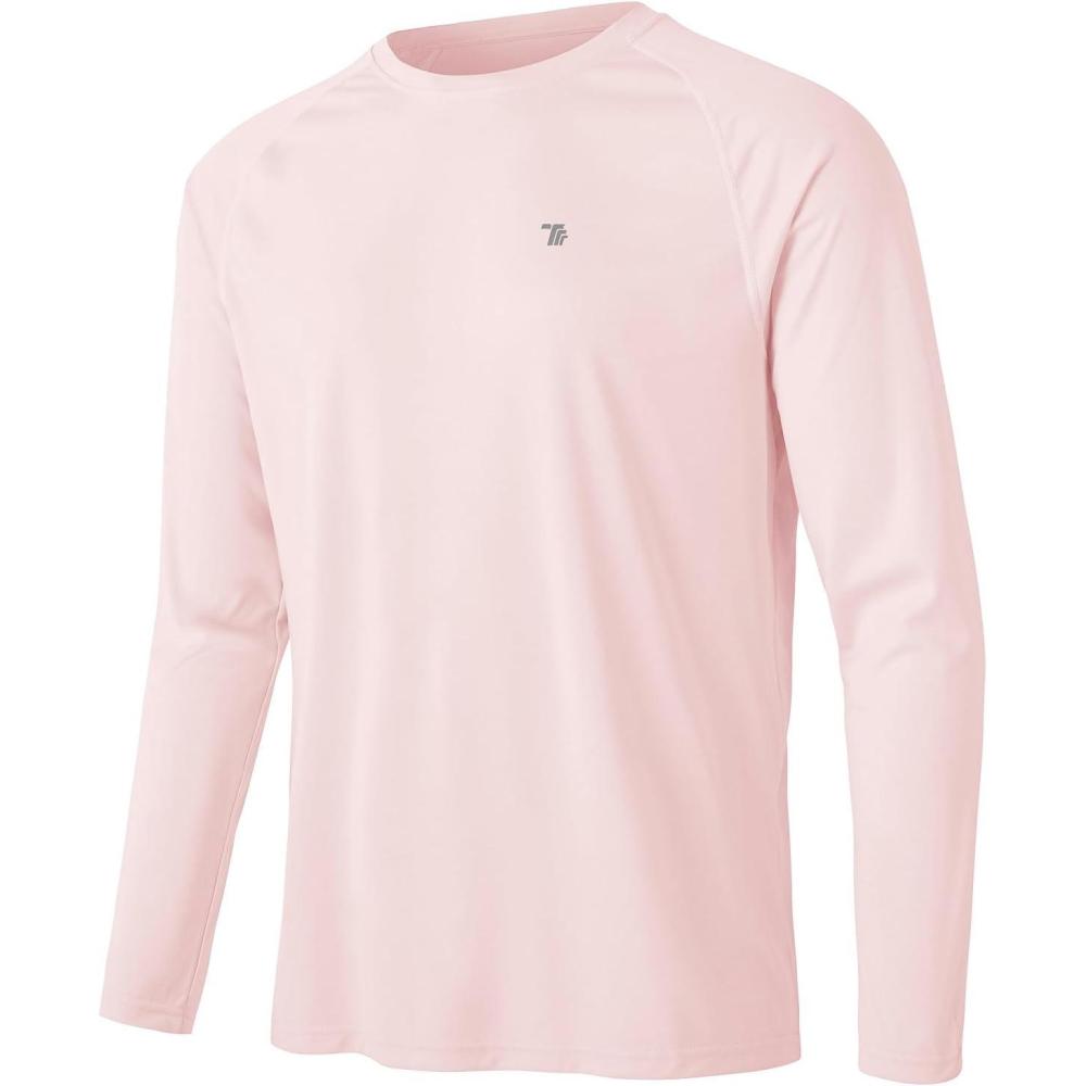 imageTBMPOY Mens Sun Protection Hiking Shirts Long Sleeve Water UPF 50 SPF UV Shirts Lightweight Fishing Hiking Swimming21light Pink
