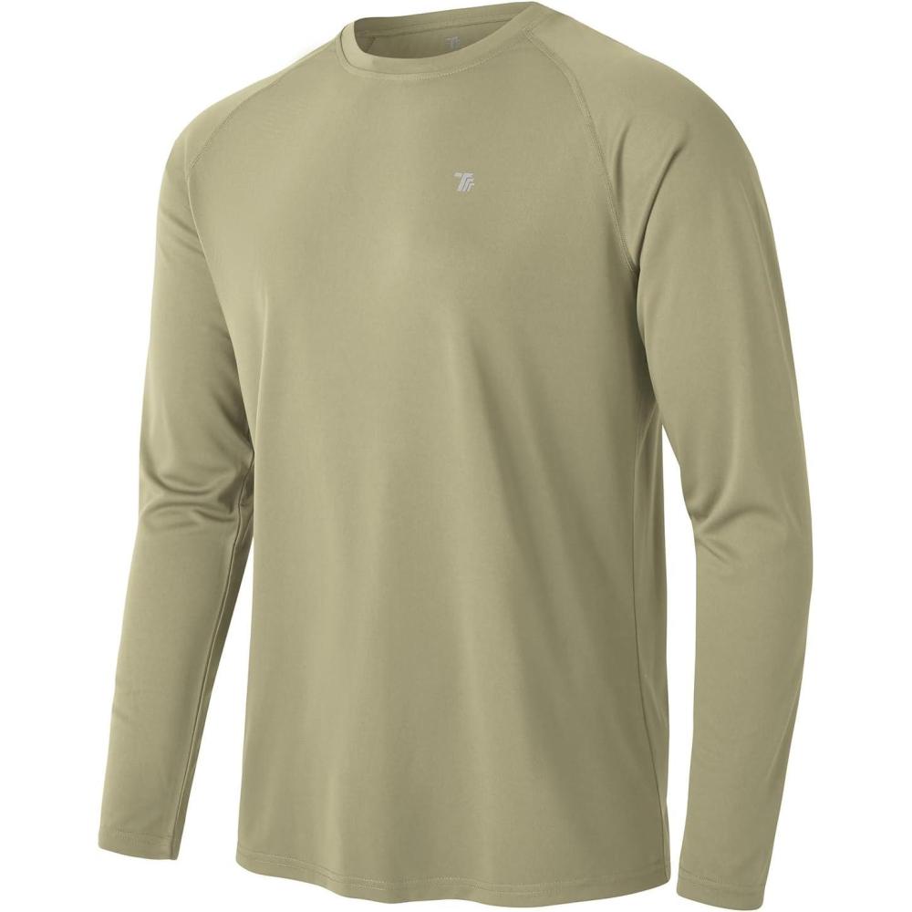 imageTBMPOY Mens Sun Protection Hiking Shirts Long Sleeve Water UPF 50 SPF UV Shirts Lightweight Fishing Hiking Swimming5khaki