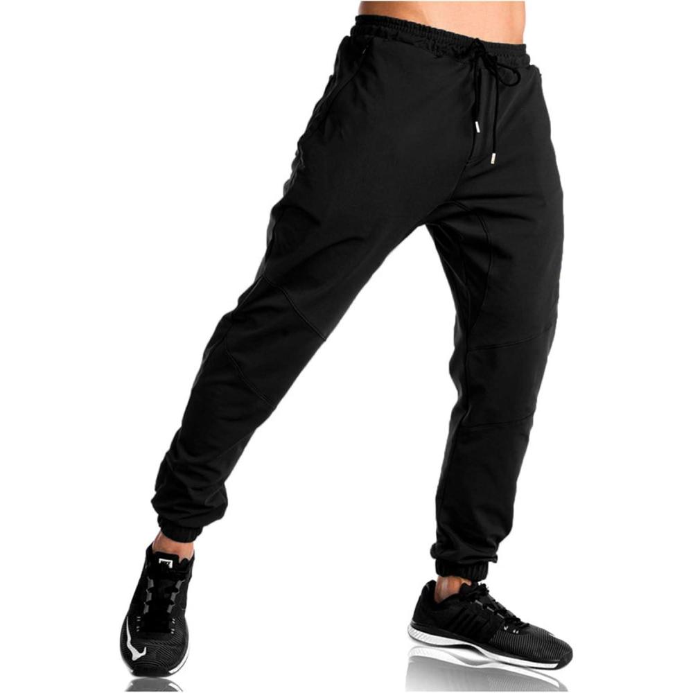 imageTBMPOY Mens Tapered Running Jogger Athletic Pants Gym Training Pants Black L
