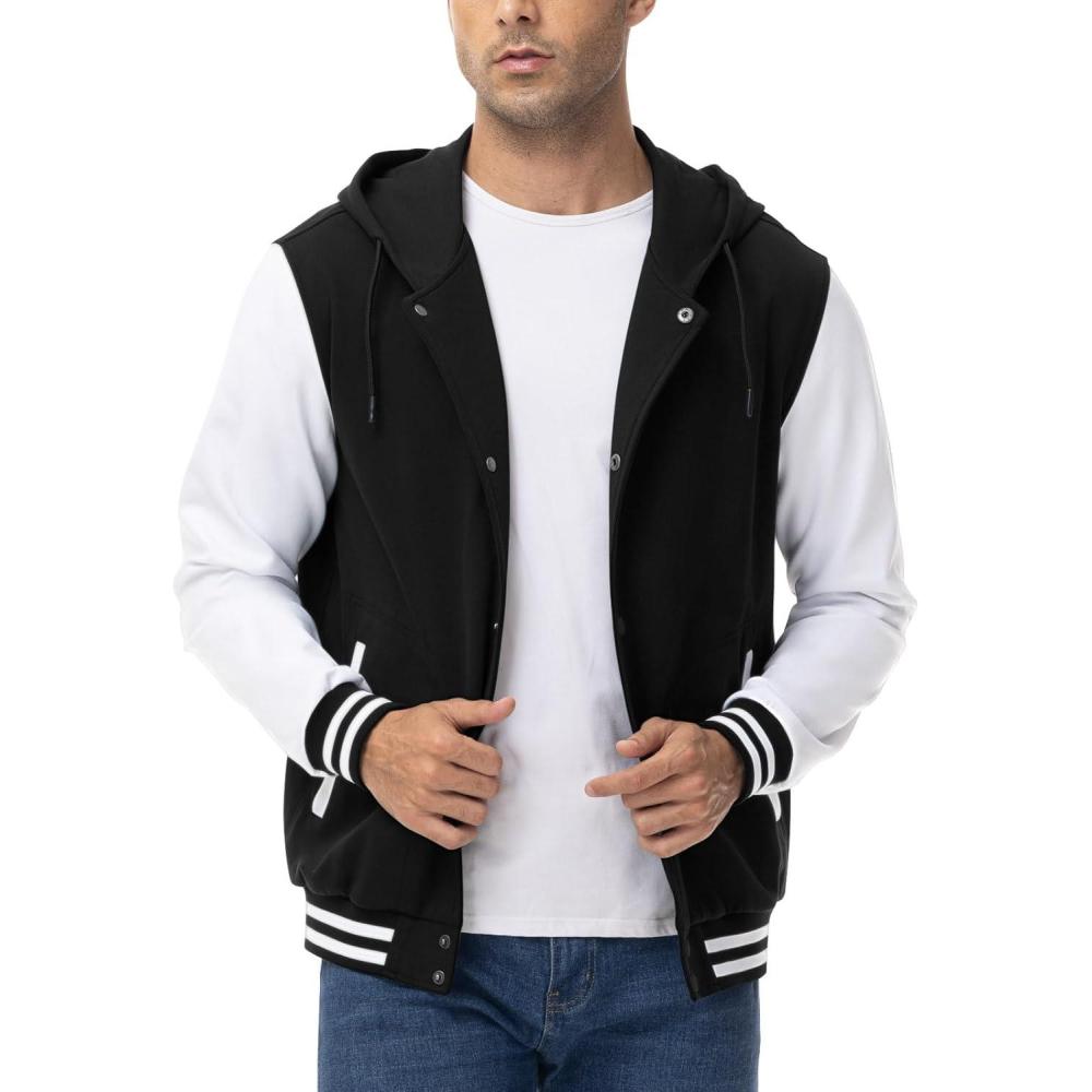 imageTBMPOY Mens Varsity Jacket Cotton Baseball Hooded Sweatshirt Letterman Lightweight Bomber Jacket Fashion Casual Sports