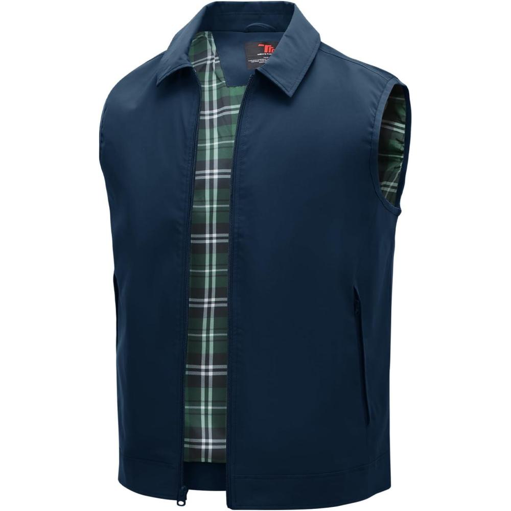 imageTBMPOY Mens Vest Casual Lightweight Thin Utility 3 Zip Pockets Stylish Sleeveless Jackets Summer Fall Golf Travel BusinessNavy Blue