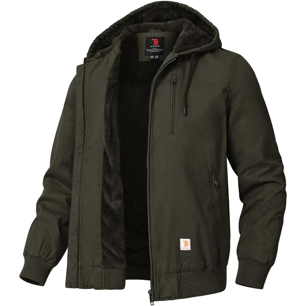 imageTBMPOY Mens Winter Jackets Hooded Work Cotton FLeece Lined Duck Coats Flannel Active Workwear CoatBrown