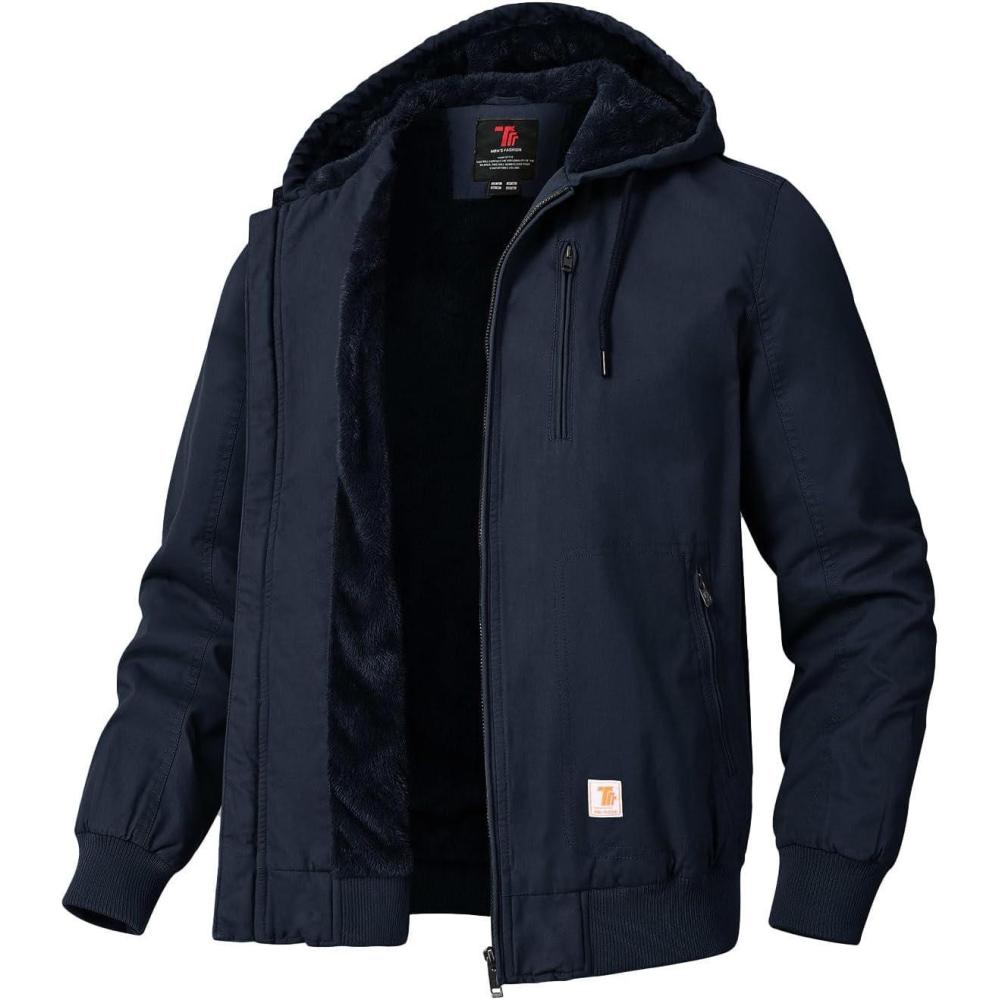 imageTBMPOY Mens Winter Jackets Hooded Work Cotton FLeece Lined Duck Coats Flannel Active Workwear CoatNavy