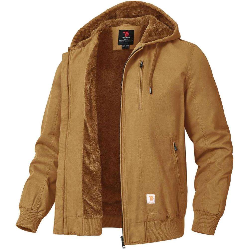 imageTBMPOY Mens Winter Jackets Hooded Work Cotton FLeece Lined Duck Coats Flannel Active Workwear CoatYellow