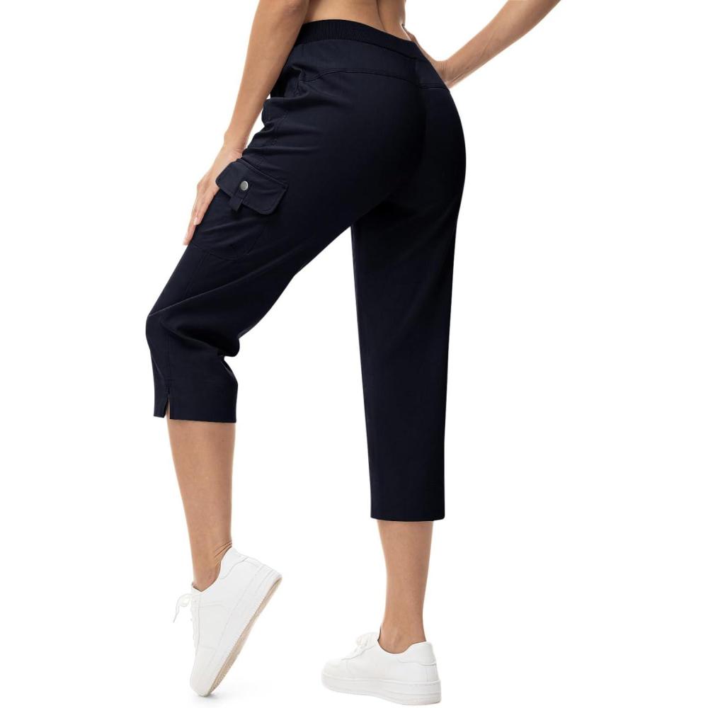imageTBMPOY Womens Capri Pants Lightweight Quick Dry Hiking Cargo Pockets Casual Water Resistant Travel Cropped CottonNavy Blue