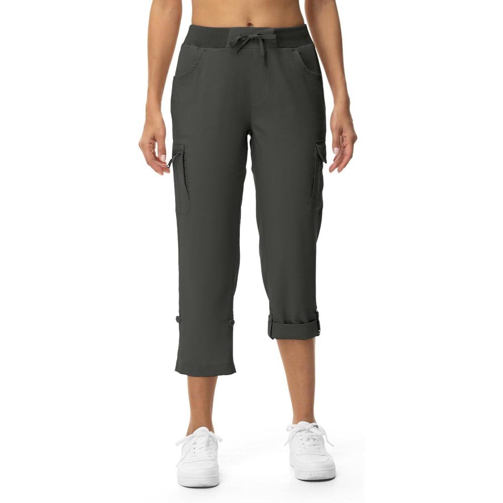 imageTBMPOY Womens Cargo Capris with Pockets Lightweight Hiking Capris Pants Quick Dry Casual Cropped Pants Summer Trip CottonStyle 2dark Grey