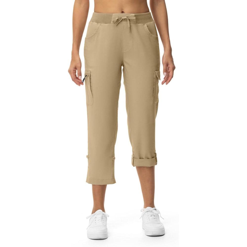 imageTBMPOY Womens Cargo Capris with Pockets Lightweight Hiking Capris Pants Quick Dry Casual Cropped Pants Summer Trip CottonStyle 2khaki