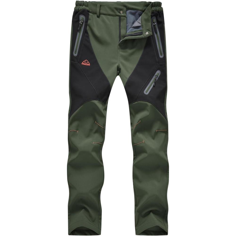 imageTBMPOY Womens Hiking Cargo Pants Outdoor Waterproof Windproof Softshell Fleece Snow Pants5green