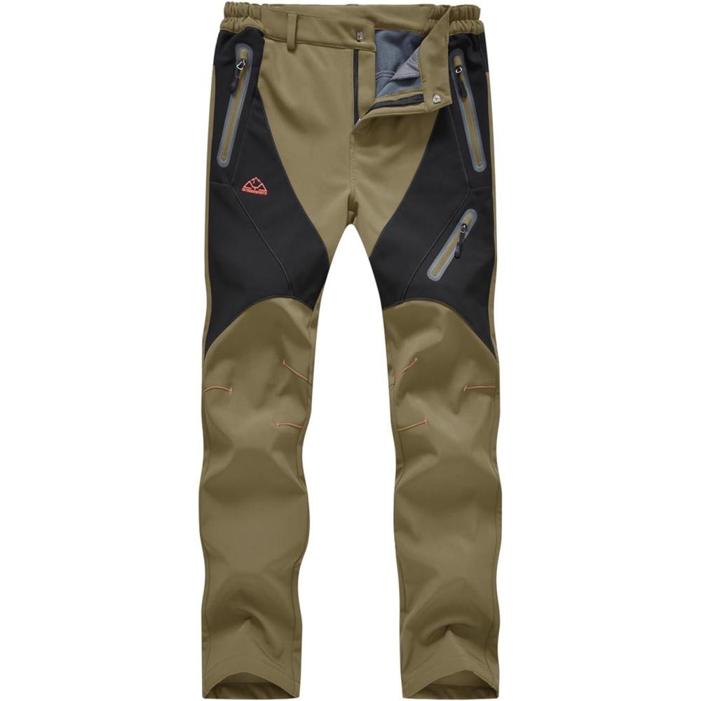 imageTBMPOY Womens Hiking Cargo Pants Outdoor Waterproof Windproof Softshell Fleece Snow Pants7khaki