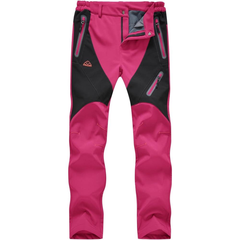 imageTBMPOY Womens Hiking Cargo Pants Outdoor Waterproof Windproof Softshell Fleece Snow Pants8rose