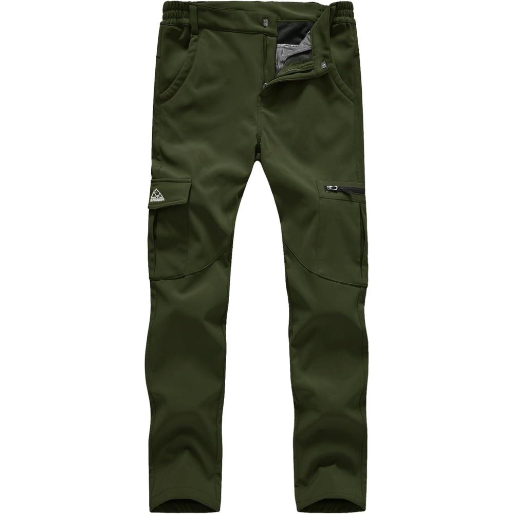 imageTBMPOY Womens Hiking Cargo Pants Outdoor Waterproof Windproof Softshell Fleece Snow PantsArmy Green
