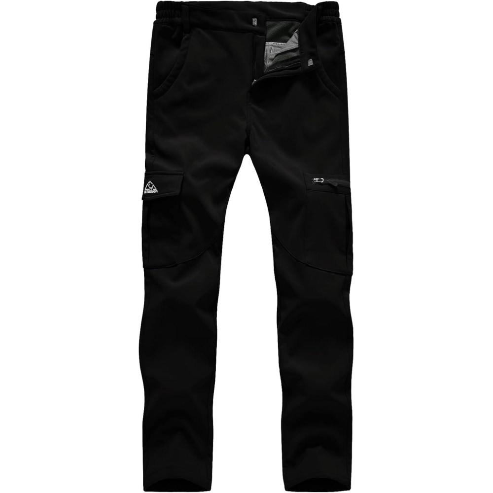 imageTBMPOY Womens Hiking Cargo Pants Outdoor Waterproof Windproof Softshell Fleece Snow PantsBlack