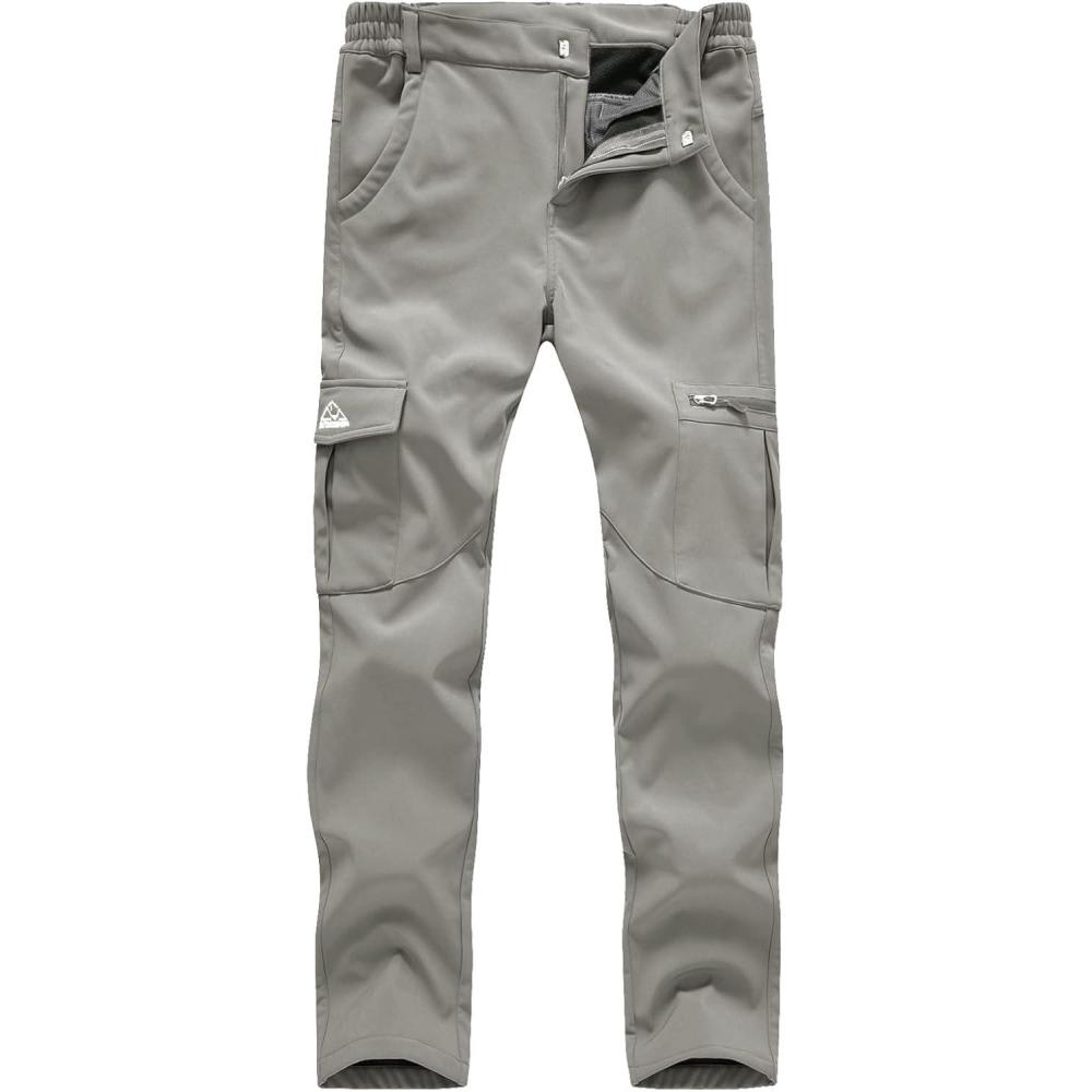 imageTBMPOY Womens Hiking Cargo Pants Outdoor Waterproof Windproof Softshell Fleece Snow PantsLight Grey