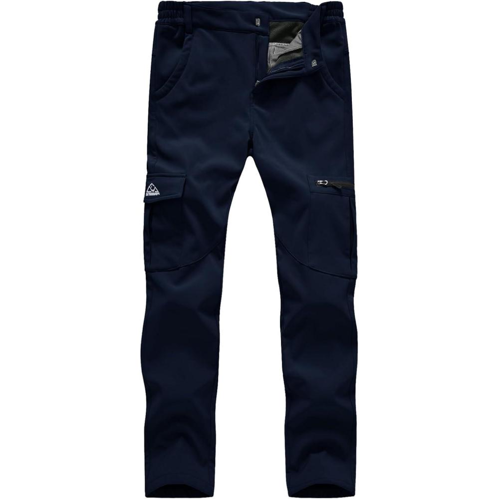 imageTBMPOY Womens Hiking Cargo Pants Outdoor Waterproof Windproof Softshell Fleece Snow PantsNavy