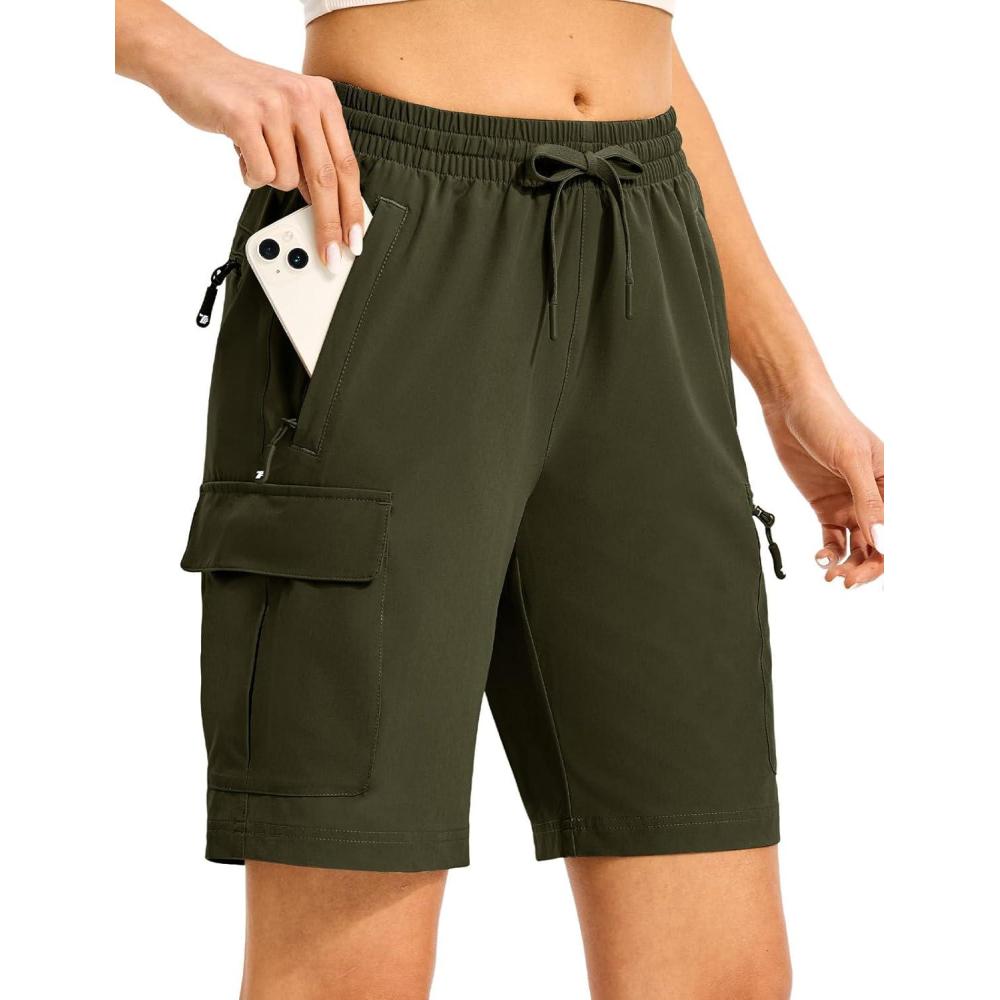 imageTBMPOY Womens Hiking Cargo Shorts 85quot Lightweight QuickDry Water Resistant Athletic Shorts with Zipper PocketsArmy Green
