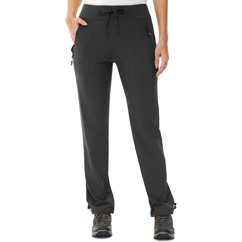 imageTBMPOY Womens Hiking Pants Lightweight Water Resistant Travel Joggers Quick Dry Outdoor Athletic Pants Zipper PocketsDark Grey