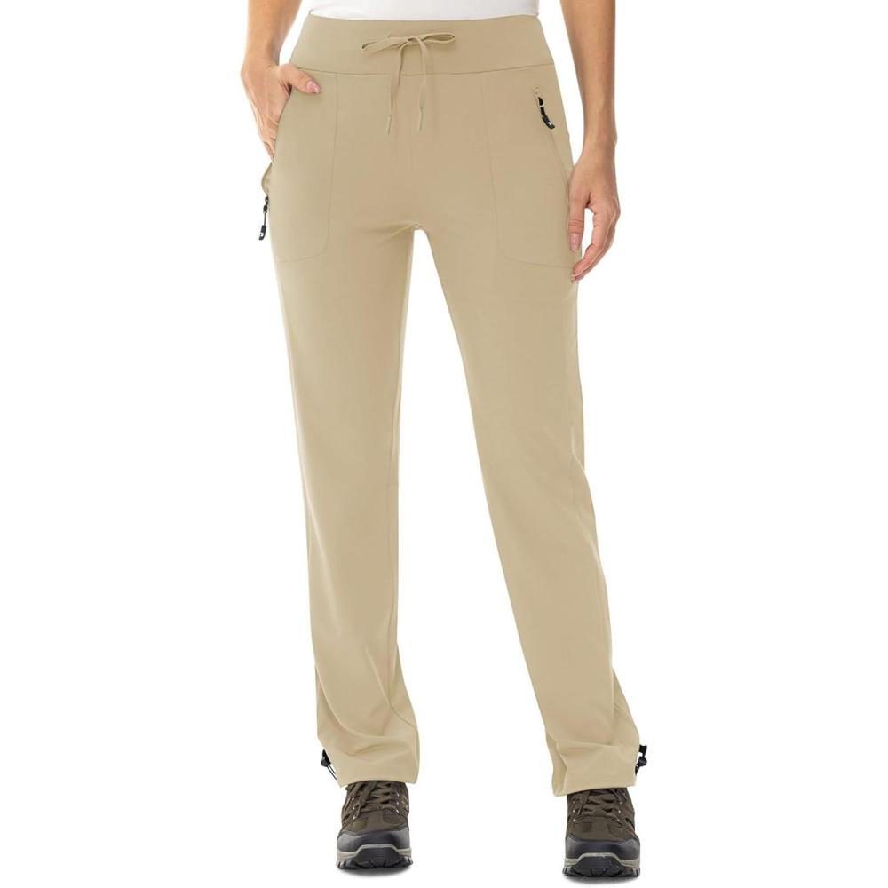 imageTBMPOY Womens Hiking Pants Lightweight Water Resistant Travel Joggers Quick Dry Outdoor Athletic Pants Zipper PocketsLight Khaki