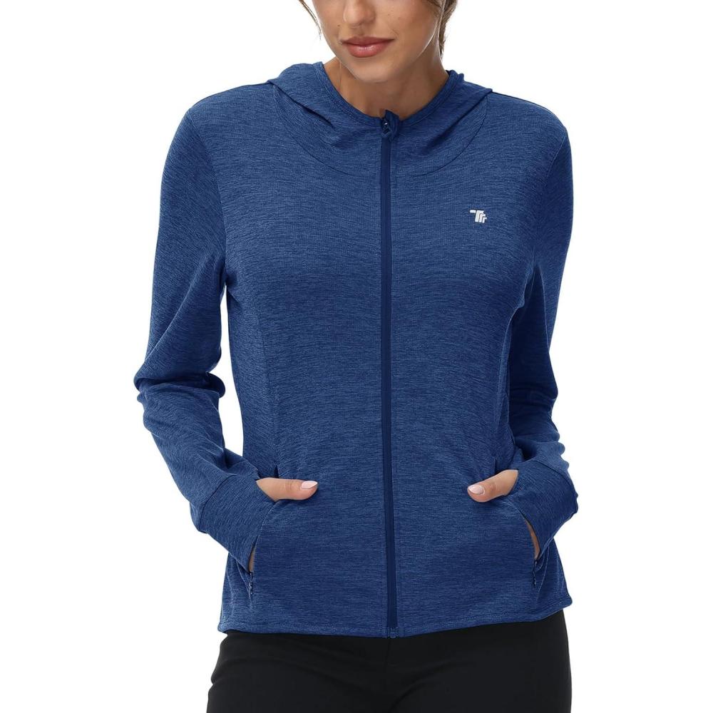 imageTBMPOY Womens UPF 50 Sun Protection Hoodie Jackets Light Weight Long Sleeve Shirts Hiking Outdoor Full Zip Tops2navy