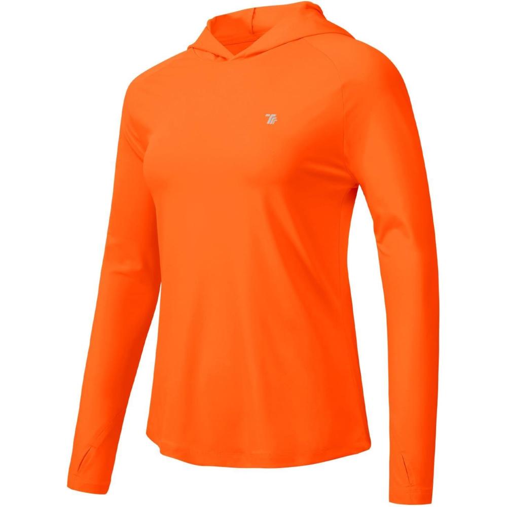 imageTBMPOY Womens UPF 50 Sun Protection Hoodie Shirt Long Sleeve Fishing Hiking Outdoor UV Shirt Lightweight1 Pocketorange