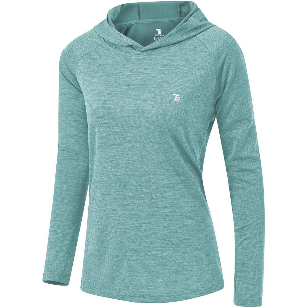 imageTBMPOY Womens UPF 50 Sun Protection Hoodie Shirt Long Sleeve Fishing Hiking Outdoor UV Shirt Lightweight15light Cyan
