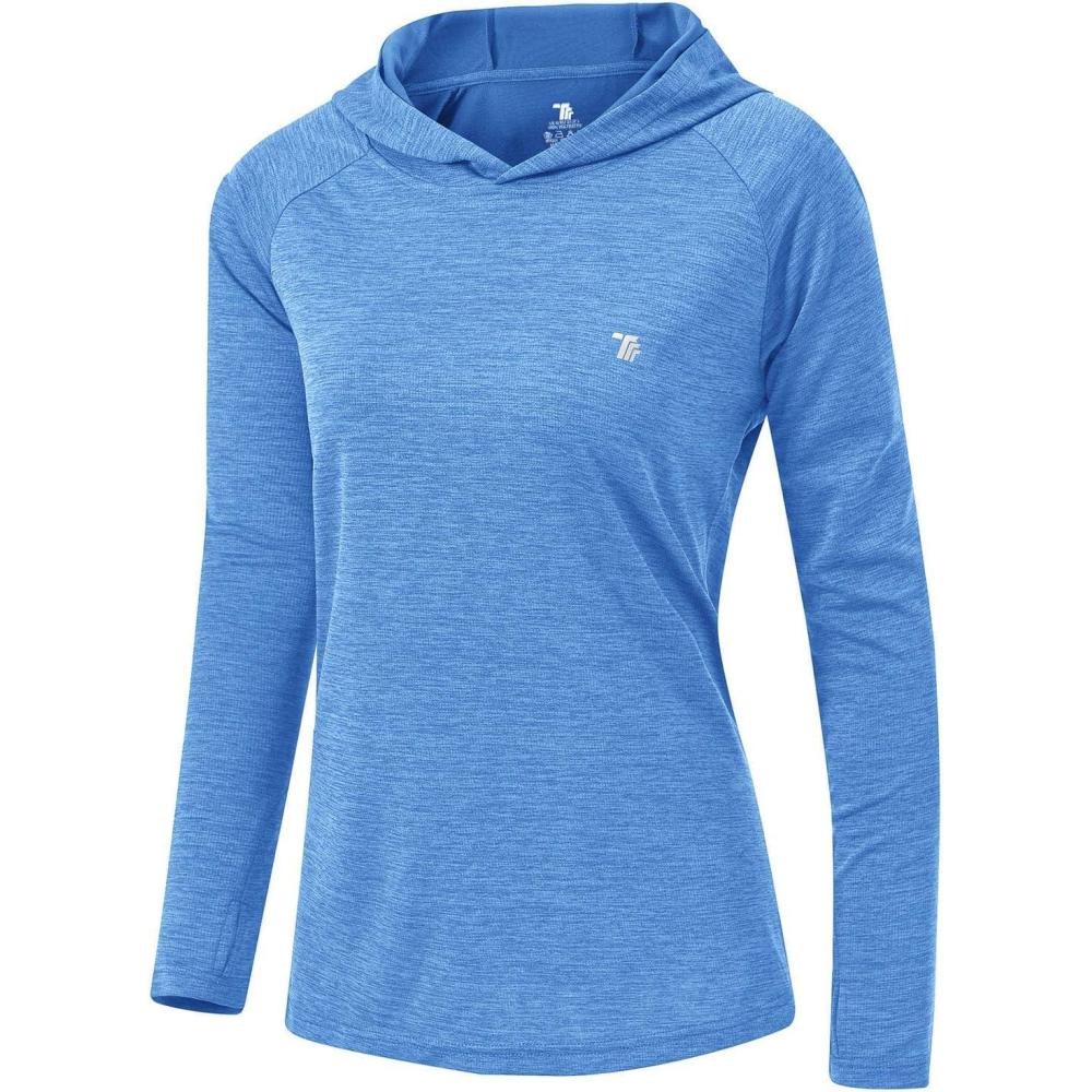 imageTBMPOY Womens UPF 50 Sun Protection Hoodie Shirt Long Sleeve Fishing Hiking Outdoor UV Shirt Lightweight19lake Blue