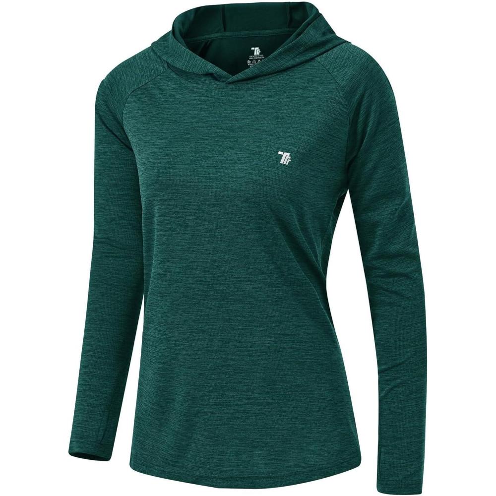 imageTBMPOY Womens UPF 50 Sun Protection Hoodie Shirt Long Sleeve Fishing Hiking Outdoor UV Shirt Lightweight1blackish Green