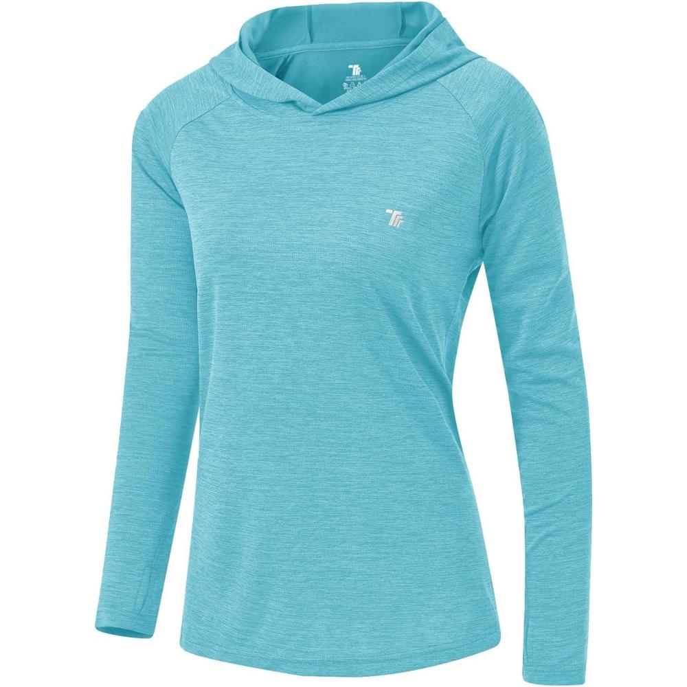imageTBMPOY Womens UPF 50 Sun Protection Hoodie Shirt Long Sleeve Fishing Hiking Outdoor UV Shirt Lightweight5light Blue