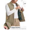 imageTBMPOY Mens Vest Casual Lightweight Thin Utility 3 Zip Pockets Stylish Sleeveless Jackets Summer Fall Golf Travel BusinessKhaki