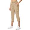 imageTBMPOY Womens Capri Pants Lightweight Quick Dry Hiking Cargo Pockets Casual Water Resistant Travel Cropped CottonKhaki