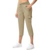 imageTBMPOY Womens Capri Pants Lightweight Quick Dry Hiking Cargo Pockets Casual Water Resistant Travel Cropped CottonLight Khaki