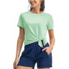 imageTBMPOY Womens Short Sleeve Workout Tops TShirts Breathable Quick Dry UPF 30 Athletic Exercise Tee Shirts with Side SlitsLight Green
