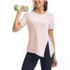 imageTBMPOY Womens Short Sleeve Workout Tops TShirts Breathable Quick Dry UPF 30 Athletic Exercise Tee Shirts with Side SlitsLight Pink