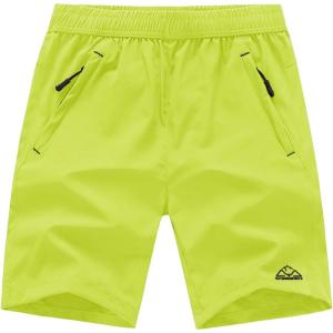 imageTBMPOY Mens 7quot Running Hiking Shorts Quick Dry Athletic Gym Outdoor Sports Workout Short 3 Zipper PocketsA25fluorescent Green