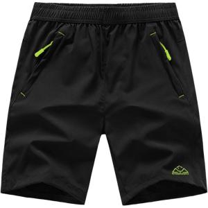imageTBMPOY Mens 7quot Running Hiking Shorts Quick Dry Athletic Gym Outdoor Sports Workout Short 3 Zipper PocketsA29blackGreen