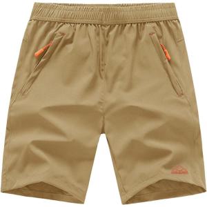 imageTBMPOY Mens 7quot Running Hiking Shorts Quick Dry Athletic Gym Outdoor Sports Workout Short 3 Zipper PocketsA5khaki