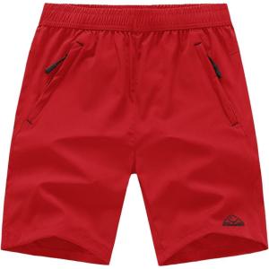 imageTBMPOY Mens 7quot Running Hiking Shorts Quick Dry Athletic Gym Outdoor Sports Workout Short 3 Zipper PocketsB10red