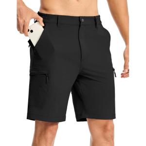 imageTBMPOY Mens Hiking Cargo Shorts 9quot Lightweight Water Resistant Quick Dry Work Shorts 6 Pockets for Travel Camping TacticalBlack