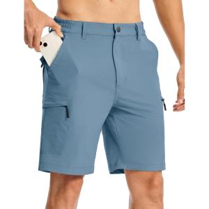 imageTBMPOY Mens Hiking Cargo Shorts 9quot Lightweight Water Resistant Quick Dry Work Shorts 6 Pockets for Travel Camping TacticalStone Blue
