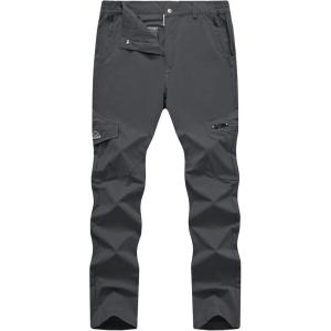 imageTBMPOY Mens Hiking Pants Lightweight 6 Cargo Pockets Quick Dry Water Resistant Outdoor Travel Work FishingDark Grey