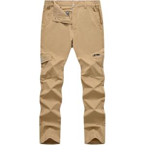 imageTBMPOY Mens Hiking Pants Lightweight 6 Cargo Pockets Quick Dry Water Resistant Outdoor Travel Work FishingKhaki