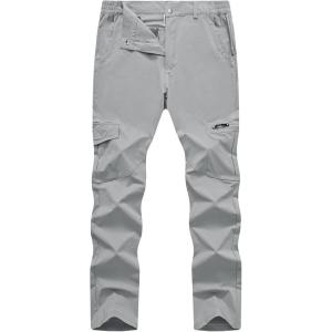 imageTBMPOY Mens Hiking Pants Lightweight 6 Cargo Pockets Quick Dry Water Resistant Outdoor Travel Work FishingLight Grey