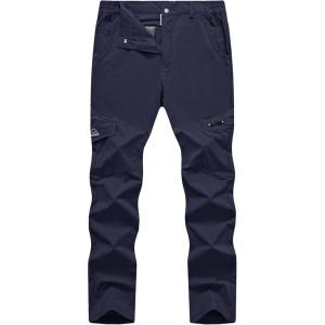 imageTBMPOY Mens Hiking Pants Lightweight 6 Cargo Pockets Quick Dry Water Resistant Outdoor Travel Work FishingNavy