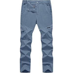 imageTBMPOY Mens Hiking Pants Lightweight 6 Cargo Pockets Quick Dry Water Resistant Outdoor Travel Work FishingStone Blue