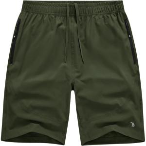 imageTBMPOY Mens Hiking Shorts Lightweight Outdoor Sports Shorts 7quot Quick Dry Athletic Running Gym Shorts with Zipper PocketsArmy Green
