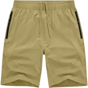 imageTBMPOY Mens Hiking Shorts Lightweight Outdoor Sports Shorts 7quot Quick Dry Athletic Running Gym Shorts with Zipper PocketsKhaki