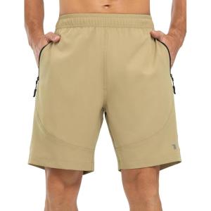 imageTBMPOY Mens Hiking Shorts Lightweight Outdoor Sports Shorts 7quot Quick Dry Athletic Running Gym Shorts with Zipper PocketsLight Khaki