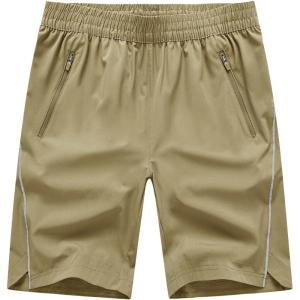 imageTBMPOY Mens Hiking Shorts Quick Dry Athletic Gym Workout Short with Zipper PocketsC17khaki