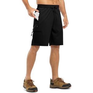 imageTBMPOY Mens Hiking Shorts with 5 Zip Pockets 9 Lightweight Outdoor Work Athletic Travel Short for Men Casual RunningBlack