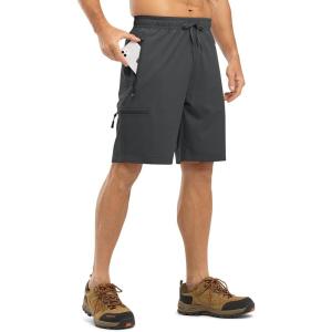 imageTBMPOY Mens Hiking Shorts with 5 Zip Pockets 9 Lightweight Outdoor Work Athletic Travel Short for Men Casual RunningDark Grey
